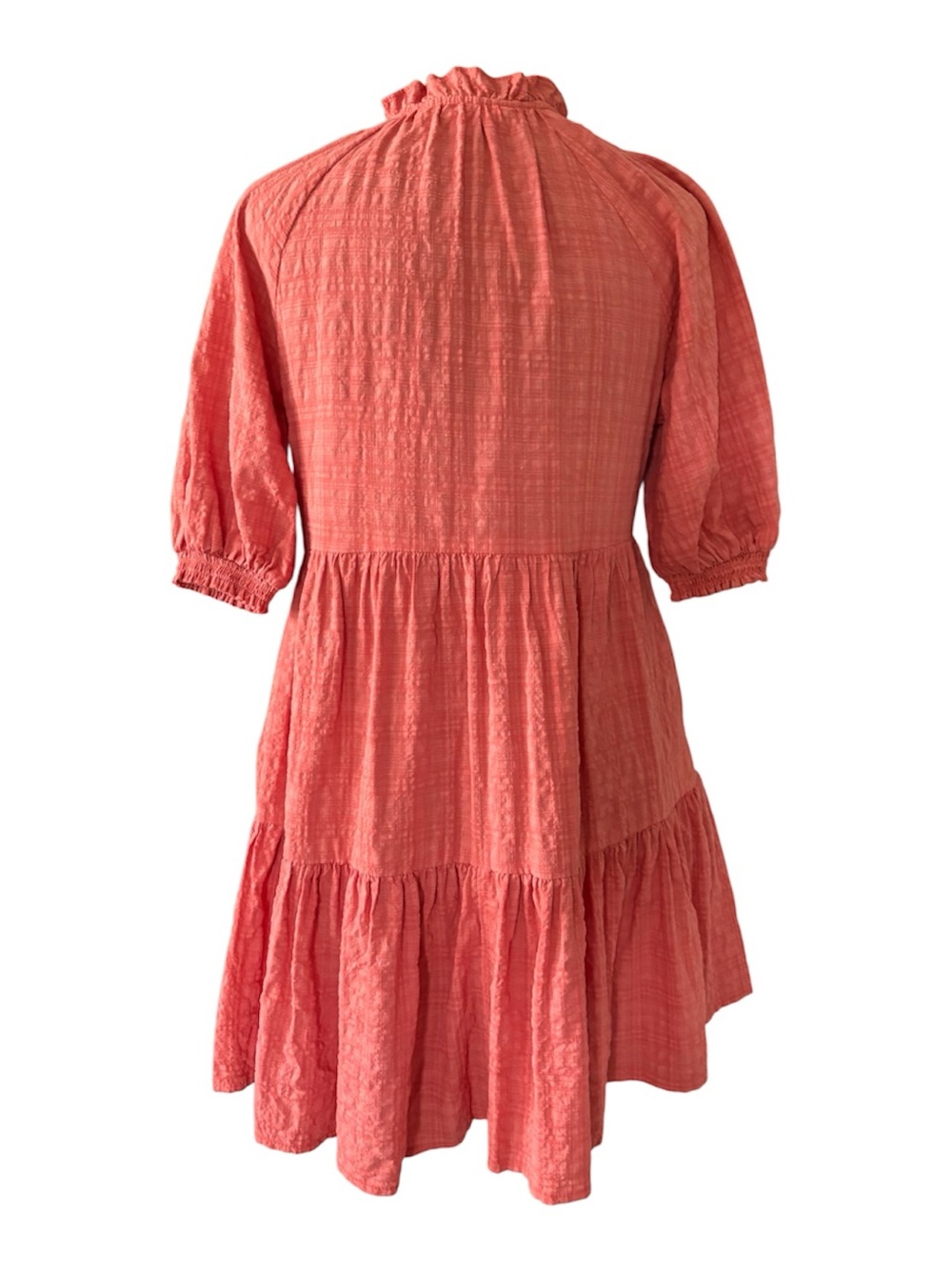 BB Dakota by Steve Madden Hustle & Glow Tiered Gauze Boho Mini Dress Coral XS - Picture 3 of 6